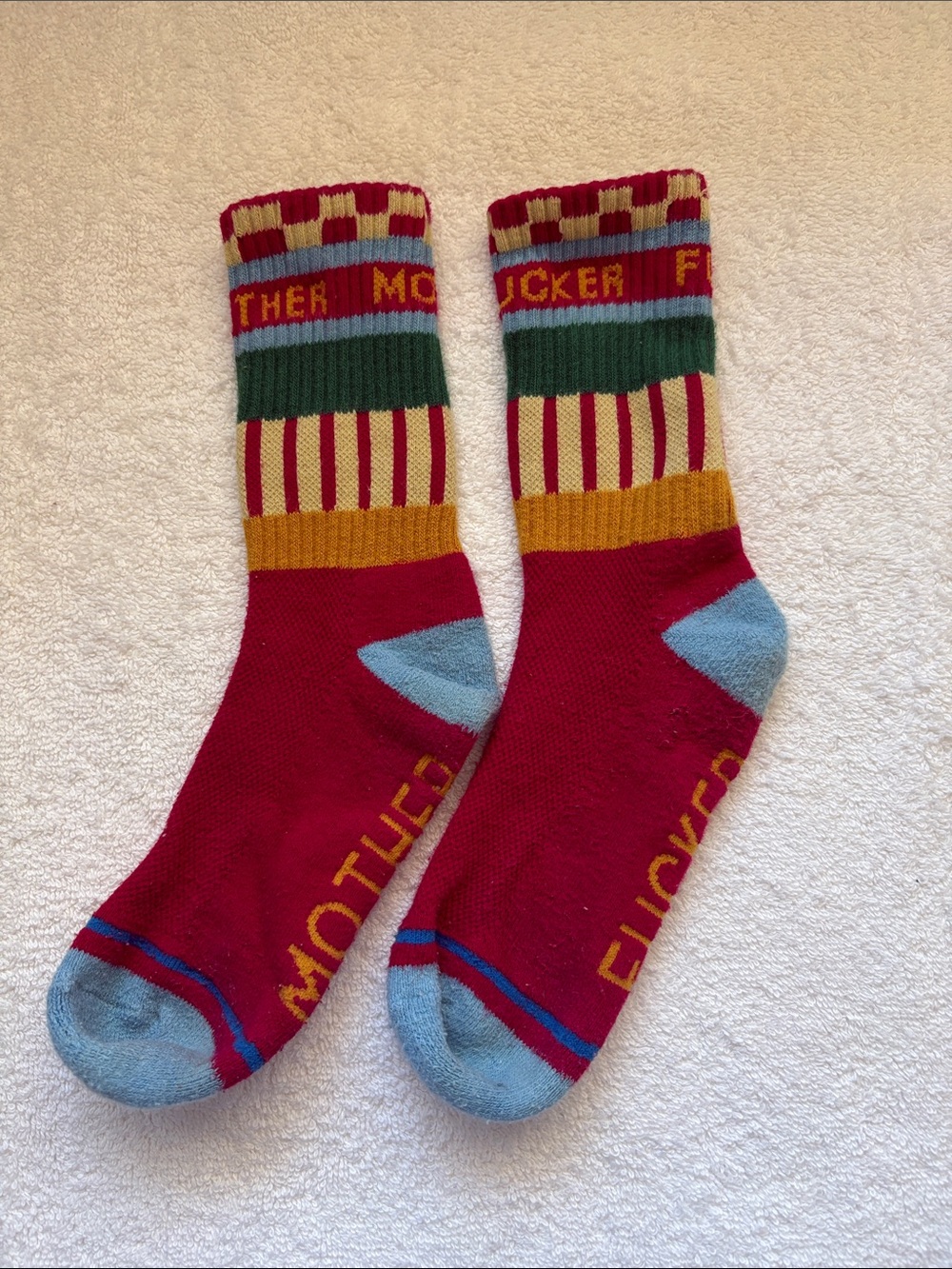MOTHER Denim Baby Steps Socks in the Checker & Stripe Mother colorway.